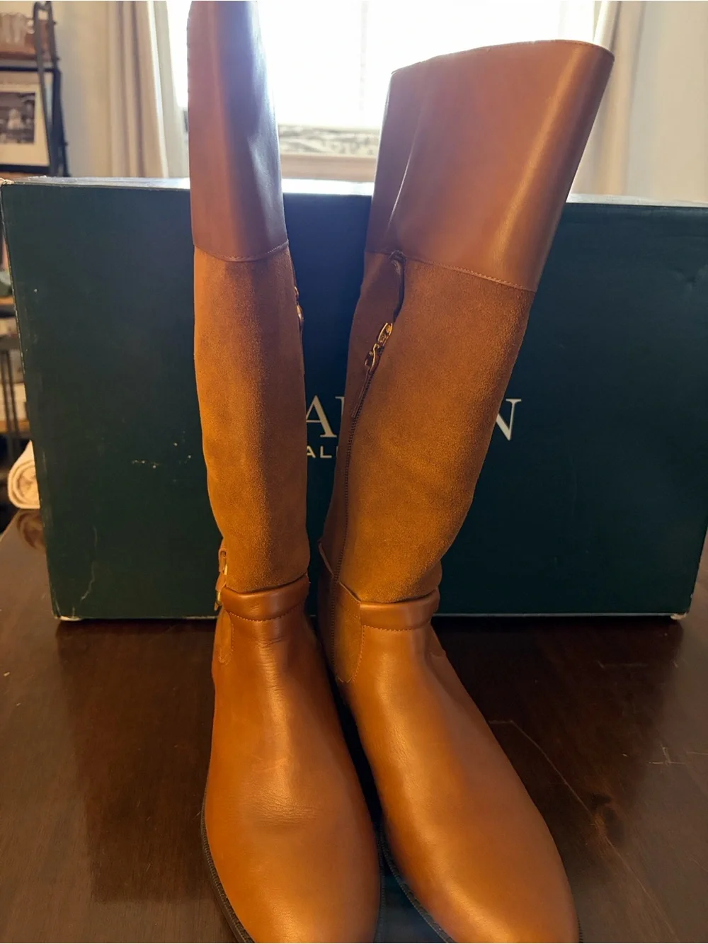 Lauren Ralph Lauren Harlee Tall Riding Boots Tan/Suede Size 8.5